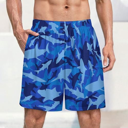 Blue Camouflage Shark Men's Satin Pajama Boxer Shorts Silk Feeling Lounge Sleep Underwear2