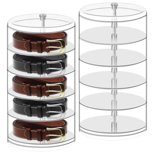 Dimeho 2 PCS Acrylic Belt Organizer 5-Layer Belt Display Stand Transparent Belts Storage Box Clear Jewelry Organizer Case for Closet Drawer Belts Ties Watches Rings Jewelry Bracelets