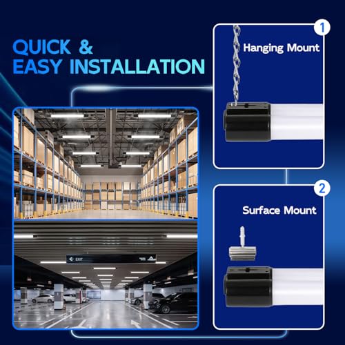 hykolity 2 pack 4ft linkable led shop light for garage 4400lm 4ft 42w 5000k daylight led workbench light fixture with plug hanging or surface mount black - etl