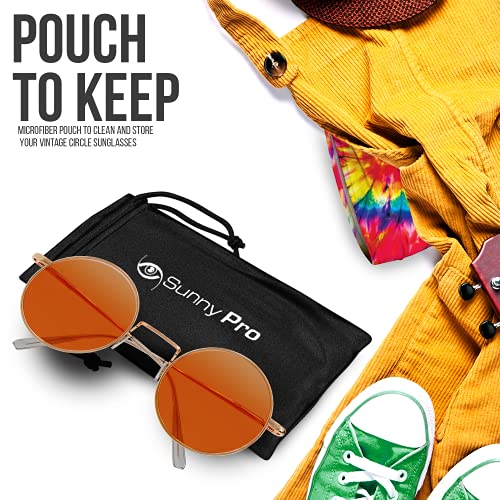 Image of Retro Round Sunglasses Small Colored Lens Hippie Glasses