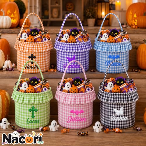 Image of Personalized Halloween Basket Custom Halloween Basket Candy Bucket for Kids