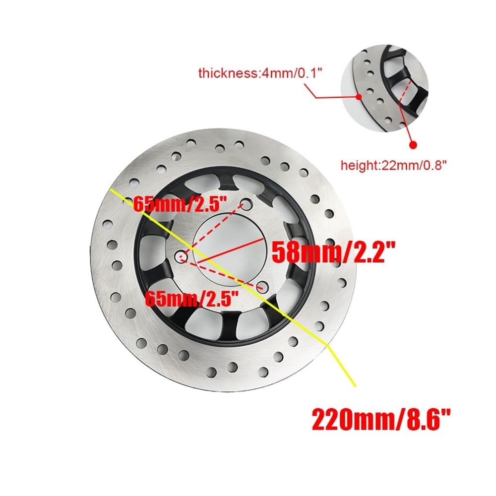 Motorrad Bremsscheibe Rotor Motorrad-Bremsscheiben, 220 Mm, 3-Loch, Vorder- Und Hinterrad, Universell Für Bremszubehör, Bremsscheiben Hinten, Bremsbeläge