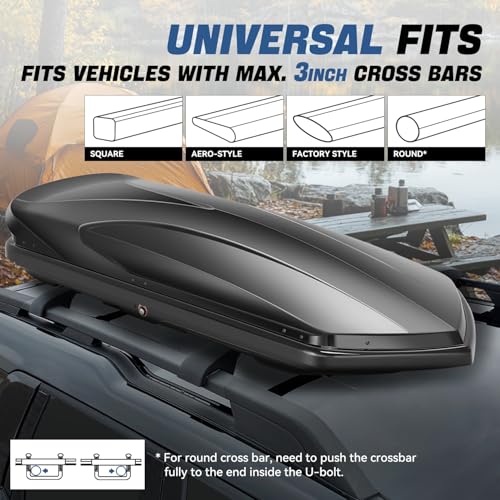 Image of Auto Dynasty Rooftop Cargo Box Hard Shell Carrier Waterproof Storage Case with Locks & Keys Fits Vehicles with Cross Bars, 13 Cubic Feet 110LBS Capacity, 72'' L x 30'' W x 12'' H, Glossy Black