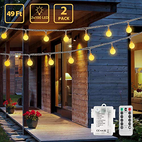 Preisvergleich Produktbild 2 Stück 15m 100 LED Lichterkette Batteriebetrieben,OxyLED Kugel Lichterkette Weihnachtsbaum Mit Fernbedienung Timer,8 Modi IP65 Wasserdicht lichterkette Außen Innen für Zimmer Party Garten Weihnachten