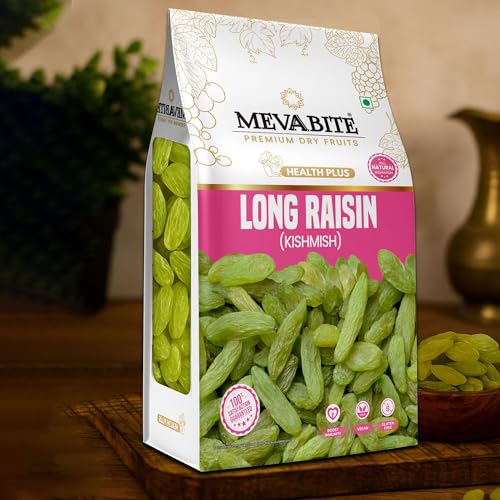 Image of MEVABITE Premium Indian Green Raisins Kishmish - Long Kismis 1kg (Naturally Sweet Kishmish | Soft & Juicy Dry Fruit | Ideal for Snacking, Cooking & Gifting | Fresh & Hygienic Packing
