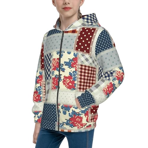 Patchwork In Country Style Kids Pullover Hoodies Boys Zip Up Sweatshirts Girls Athletic Clothes with Pocket