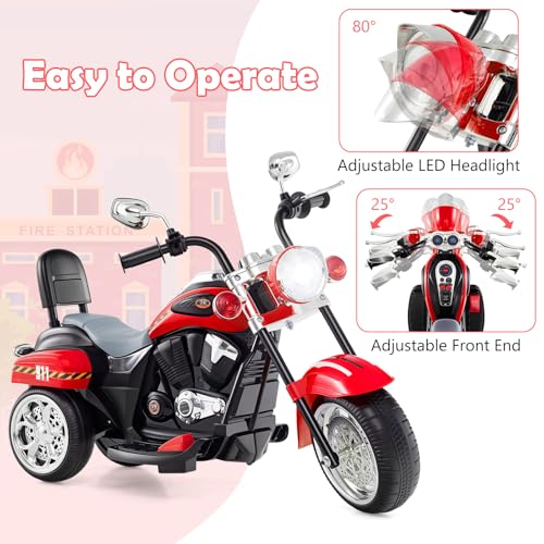 Image of Costzon 6V Ride on Chopper Kids Motorcycle with Horn, Headlight (Fire Red) | Battery Powered, 3-Wheel Stable Ride on Toys, Electric Toddler Motorcycle for Kids, Gift for Boys Girls