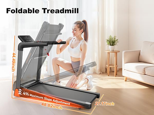 Image of Folding Treadmill, Automatic Incline Treadmill, Foldable Walking Pad Treadmill, 3.5 Horsepower 0.5-8.5MPH 330LBS Capacity LED Display for Home