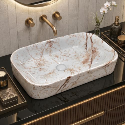 Image of Plantex Tabletop Wash Basin for Bathroom /Designer Ceramic Basin /Rectangle Countertop Wash Basin /Home /Office (22 x 14 x 5 Inch)