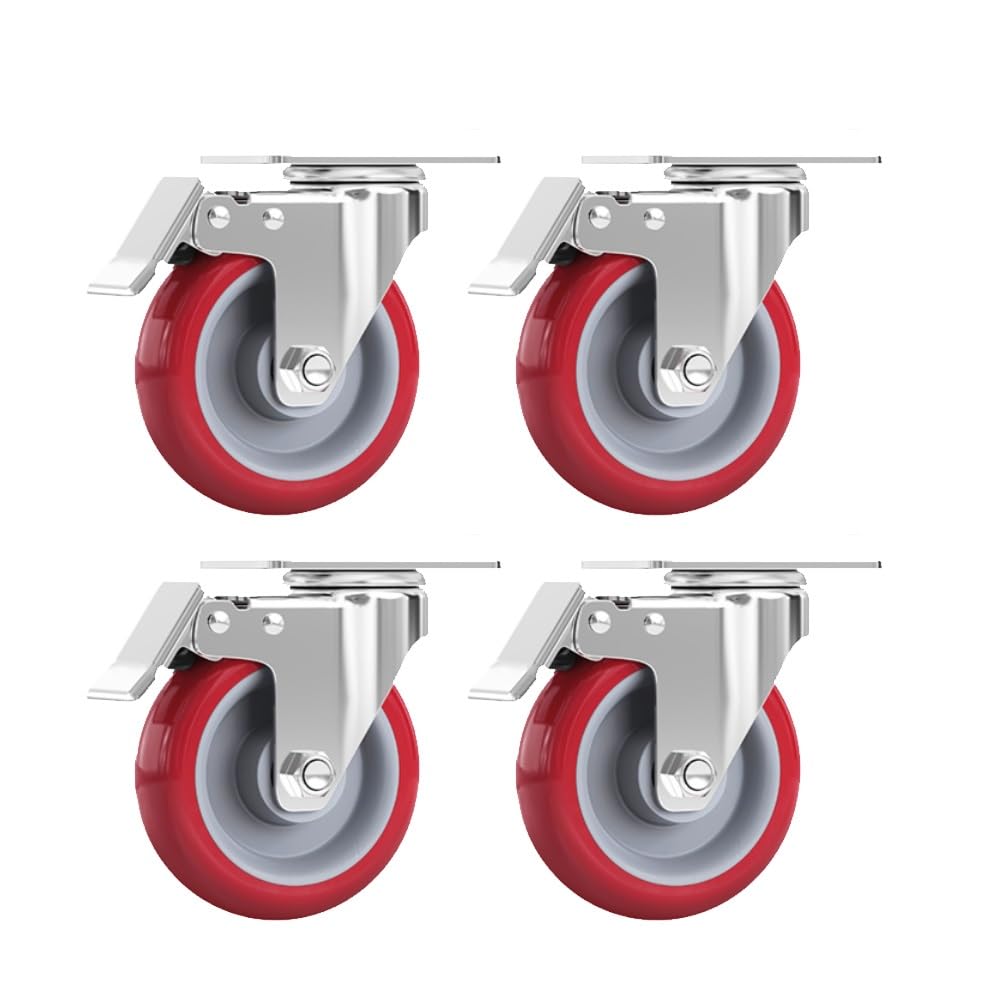 Roulettes industrielles 100mm en polyuréthane lot de 4 avec frein pour charge lourde