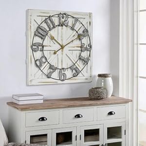 Large Farmhouse Wall Clock – 24 Inch Square Rustic Wooden Clock with Decorative Reversible Wooden Sign, Perfect for Any Space and Ideal Gift