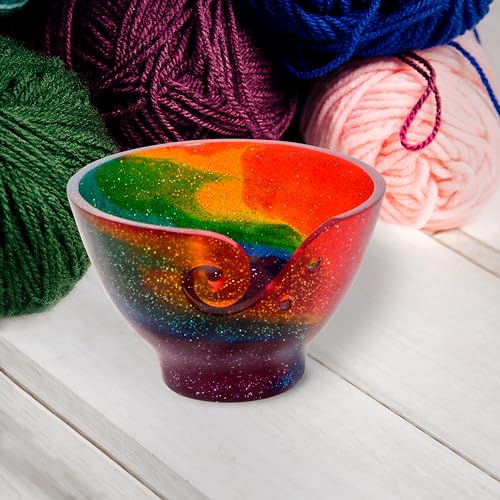 Image of Handcrafted Resin Yarn Bowl, Knitting Resin Storage Bowl, Crochet Kit Organizer. (Rainbow)