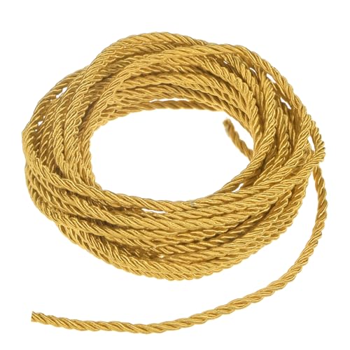 M METERXITY 5 Yards Twisted Rope Trim 3mm/0.12 in Golden Yellow Soft Polyester Twisted Silk Rope Cord 3-Ply Decorative Cord for Gift Bag/DIY Crafts/Home Decor/Curtain Tieback