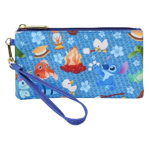Image of Loungefly Disney Stitch Camping Cuties AOP Nylon Wristlet