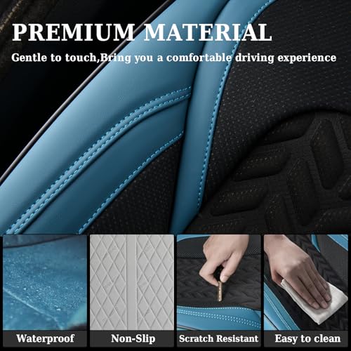 Image of Coverado Seat Covers Full Set, 5 Seats Breathable Faux Leather Seat Covers for Cars, Car Seat Cover Winter, Car Seat Protector Car Seat Cushion, Automotive Seat Cover Universal Fit Most Vehicles, Blue