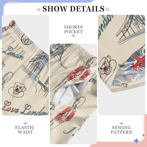 I Love London Flag Crown Boys Long Pants Soft Trousers Elastic Waist Kids Lounge Bottoms with Pockets S-XL4