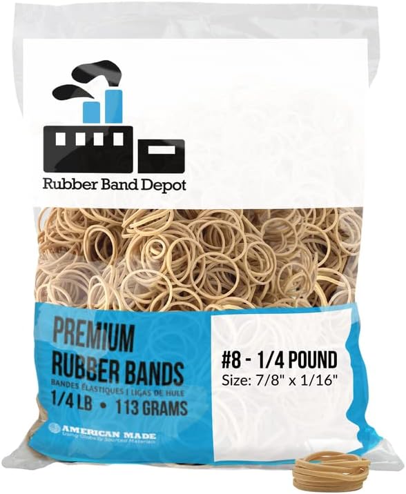 Small Rubber Bands - 7/8" x 1/16", Rubber Bands, Size #8, Approximately 1,300 Rubber Bands Per Bag, Rubber Band Measurements: 7/8" x 1/16" - 1/4 Pound Bag