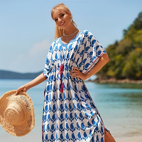 Image of Miss Lavish London Long Kaftan Dress for Women - Summer Printed Plus Size Maxi Caftan