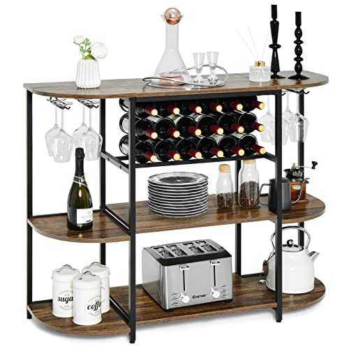 COSTWAY Armario Bar de Vinos, Armarios y Aparadores de Comedor de 120 cm con Soporte para Vasos, Soporte de Piso Independiente para Almacenamiento de Licor, Ideal para Cocina Comedor