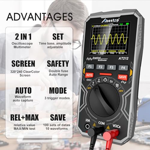 Image of AT212 Abestop Oscilloscope Multimeter 1MHz Bandwidth 2.5Msps Sample Rate Portable Handheld Oscilloscope 2.4 inch Color Screen Auto /Normal /Single Function