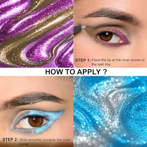 Image of Glam21 Prismatic 5D Eyeliner| Waterproof | Smudge proof | Long lasting eyeliner with easy application | Creamy Formula | Multichrome Effect Bold Color Payoff | Pack Of 2 - 0.4gm Each (Spectrum & Cosmic)