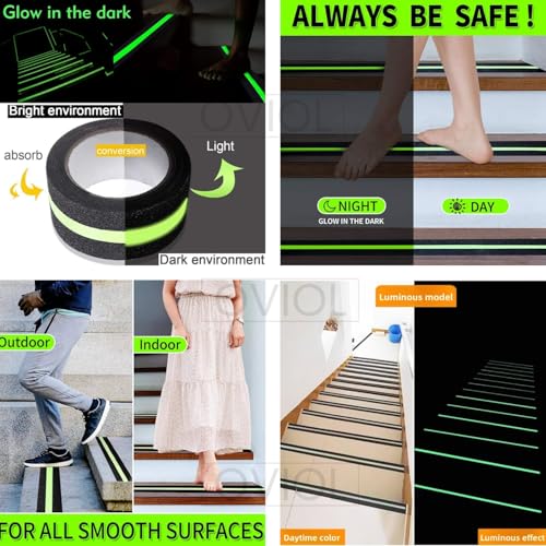 Image of OVIOL Anti Slip Tape for Stairs (2 Inch x 16.4 Ft) Waterproof Heavy Duty Glow in The Dark Anti Skid Tread Strip for Indoor & Outdoor Granite Steps