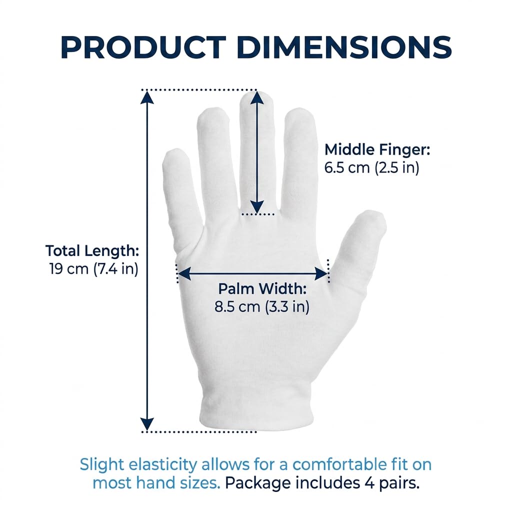 Gants en Coton Blanc Ultra-fins Lot de 4 Paires Taille Unique pour Homme et Femme