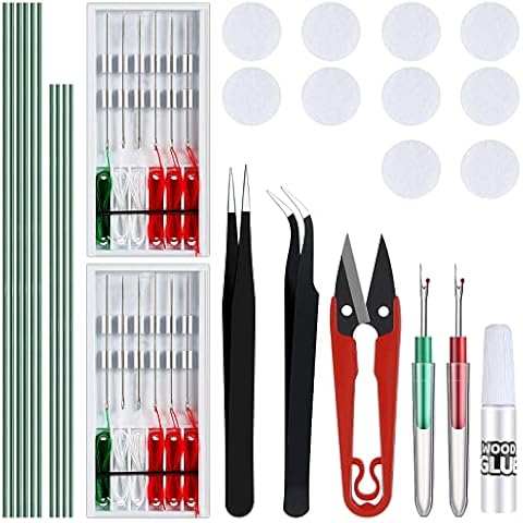 2 Sets Christmas Elf Upgrade Kit with Seam Ripper, Sewing Box Set, Glue Point Dots, Floral Stem Wire, Tweezers, DIY Glue, and U Shaped Scissors for Making Your Elf Flexible and Bendable Accessories Cover