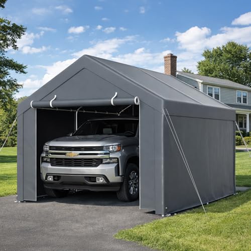 Jaxguom Zeltgarage Carport 3x4m Garagenzelt mit wetterfester PE Plane, Winterfest, Wasserdicht mit 2 Seitenwänden und 10 Heringen, UV-Schutz...