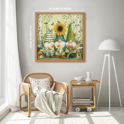 Rompecabezas de duendes primaverales para adultos, 1000 piezas, escena natural con girasoles, tulipanes, mariposas y pájaros, arte floral para pared miniatura 3
