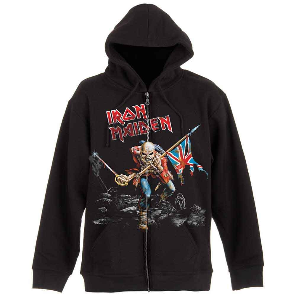 Rock Off Officially Licensed Products Men's Black Iron Maiden Scuffed Trooper Zipped Hood Hoodie, Small