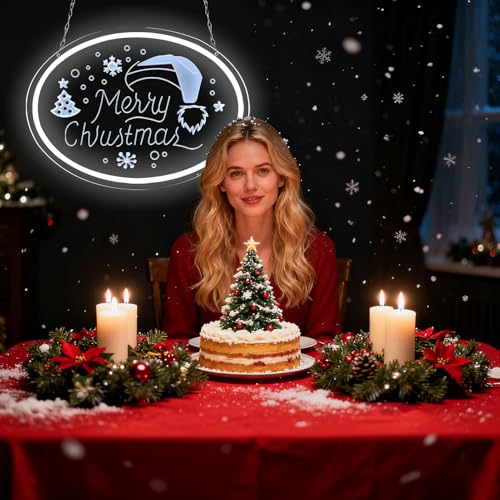 Image of Merry Christmas Neon Sign Christmas Neon Light Wall Decor for Kids Bedroom Living Room Home Window Holiday Party Bar Gift Art for Boys Girls Family-11.75 x 11.5 IN-USB Powered-Acrylic