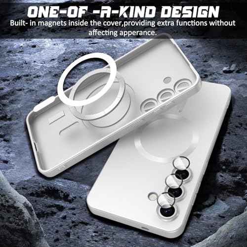 Image of DIZORO Samsung A36 Case, Compatible with Mag Safe Back Cover, Matte Luxury Metallic Luster Flexible TPU Wireless Charging Shockproof Case with Camera Protector (Silver)