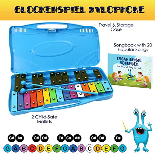 image for MINIARTIS Glockenspiel Xylophone | 25 Note Colorful Metal Keys Xylopho