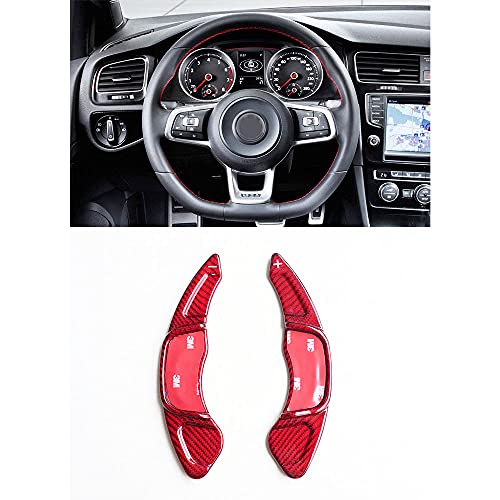 (Rojo) Pinalloy Extensiones de cambio de paletas DSG de fibra de carbono para Golf MK7 Scirocco GTi R Cover