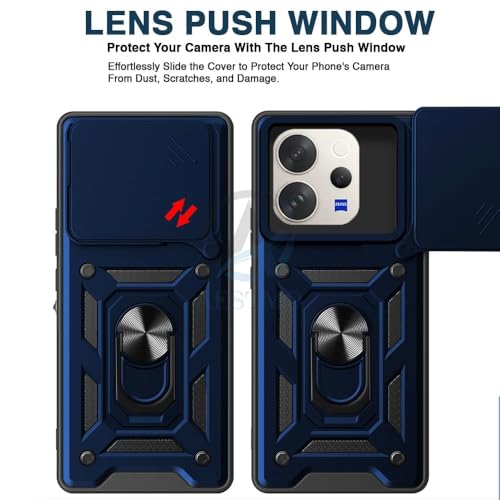 Image of Luxe Back Cover Compatible for Vivo V70 5G / Vivo V70 Elite 5G | D10 Tough Armor Case | Sliding Camera Shield | 360 Protection | Kickstand Ring Holder | Military-Grade Bumper Case - Blue