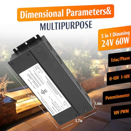 Image of 60W Dimmable LED Driver 24V, AC to DC Triac Dimmable Transformer Power Supply, Dimming LED Driver, Compatible with lutron and leviton Dimmer, TRIAC /Phase /0-10V /1-10V /Potentiometer /10V PWM UL Listed
