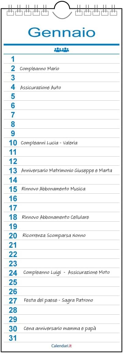 Calendario Perpetuo Compleanni Da Muro | Formato Slim 15x42cm Per Ricorrenze E Eventi Familiari