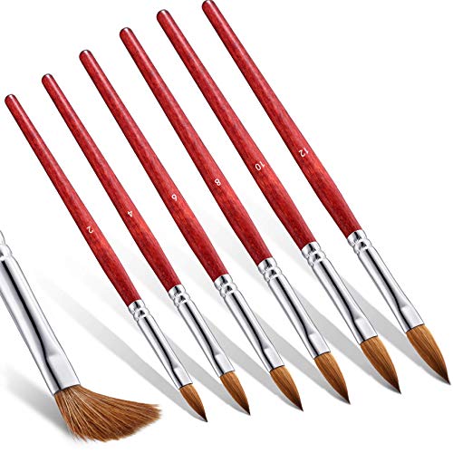 6Pcs Red Wood Hand Nail Art Brush Set Carving Brush For Acrylic Nail Art Application Builder Crystal Brushes For Nails