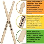 Des bâtons de tambour pour les enfants, des bâtons pour les jeunes, 12 Inch bâtons de tambour à l'érable, bâtons à tambour pour enfants, accessoires de percussion d'instruments de musique, bâtonnets pour les étudiants, débutants (2 Nombre de paires)