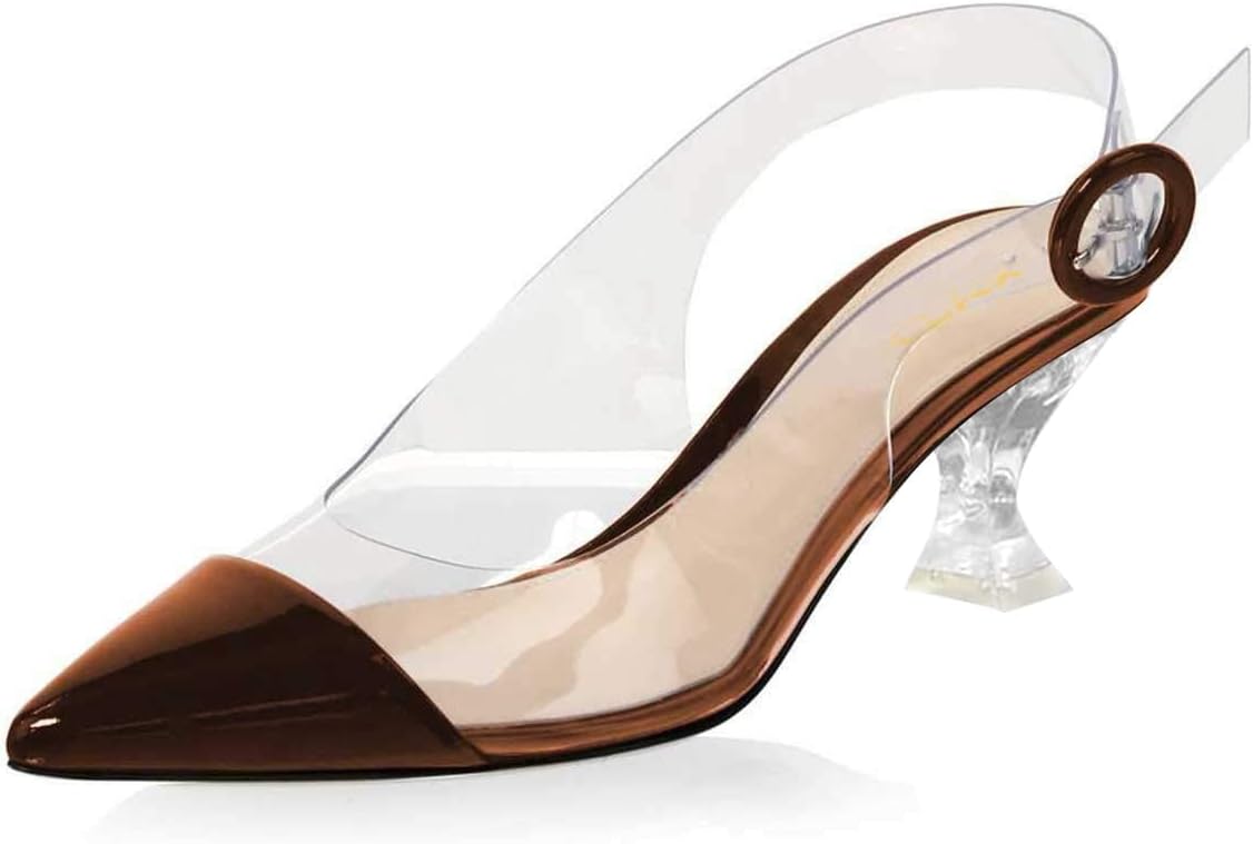 XYD Women Transparent Slingback Clear Low Heels Pumps Pointed Toe PVC Dress Block Sandals Shoes with Buckle