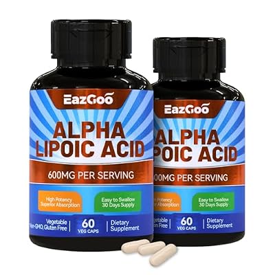 2 Pack Alpha Lipoic Acid Supplement, Alpha Lipoic Acid 600mg Per Serving, Vegan, Gluten Free, Non-GMO ALA Supplement, 120 Vegetable Capsules