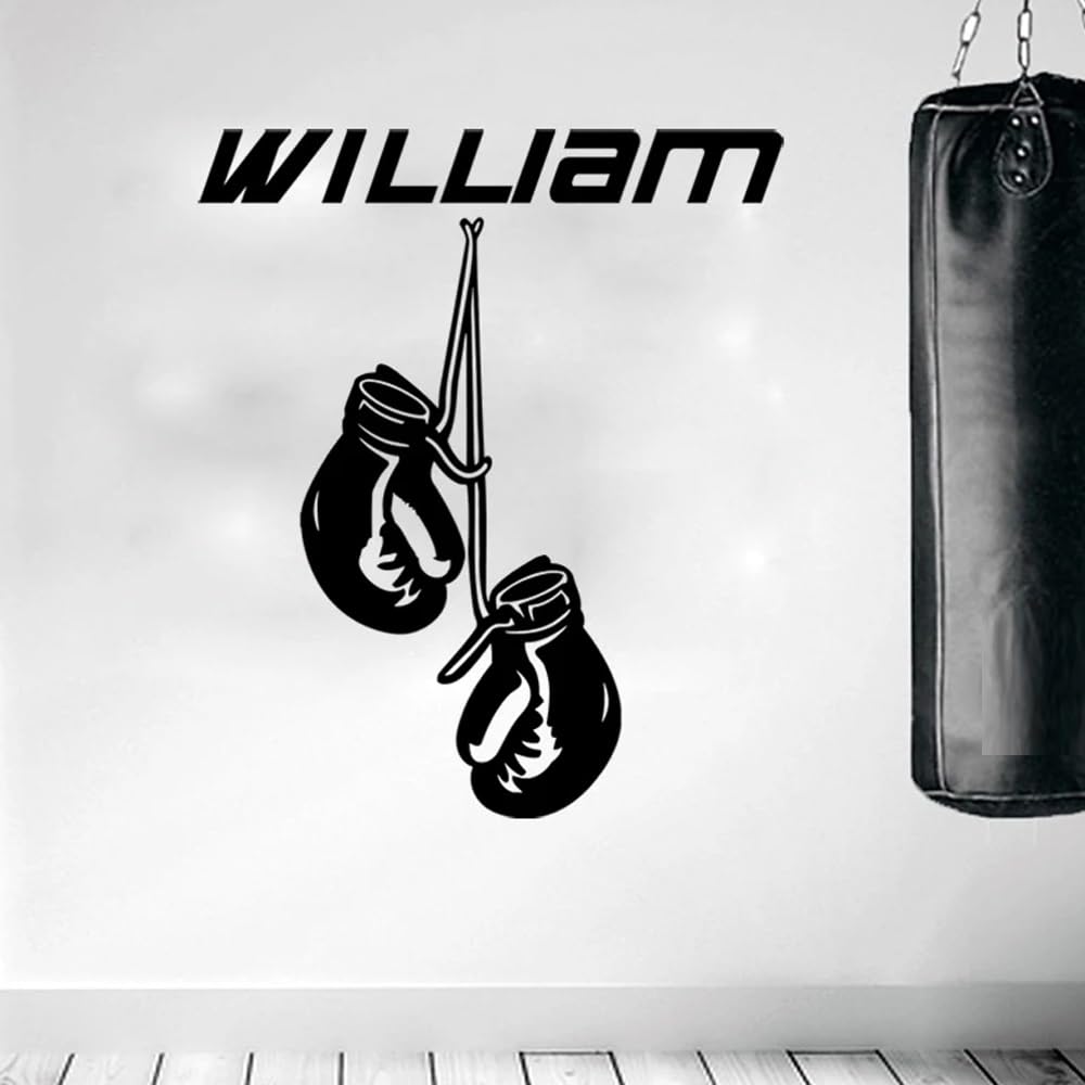 Custom Stickers, Personalized Name Boxing Gloves, Gym Sport Fighter Wall Sticker, Boy Room Kids Room, Custom Pugilism Boxing Wall Decal Vinyl(66cmhighx56cmwide)