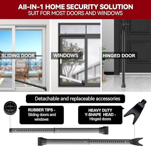 AceMining Upgraded Door Security Bar & Sliding Patio Bar, Heavy Duty Stoppers Adjustable Jammer for Home, Apartment, Travel (2 Pack,Grey) by AceMining - Image 2