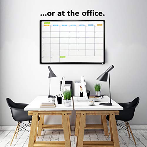 Jiloffice Dry Erase Calendar Whiteboard - Magnetic White Board Calendar Monthly 36 X 24 Inch, Black Aluminum Frame Wall Mounted Board For Office Home And School #TOP4