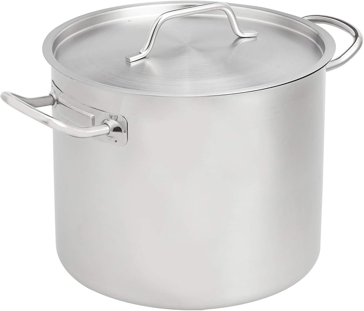 12 Quarts Stainless Steel Aluminum-Clad Stock Pot with Cover, Induction Compatible, Dishwasher Safe, Oven Safe, Even Heating, Soup and Pasta Pot