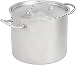 Amazon Basics 12 Quarts Stainless Steel Aluminum-Clad Stock Pot with Cover, Induction Compatible, Dishwasher Safe, Oven Safe, Even Heating, Soup and Pasta Pot