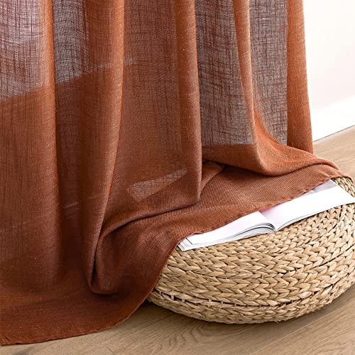 MIULEE Burnt Orange Linen Curtains 90 Inch Long for Bedroom Living Room, Soft Thick Linen Textured Window Drapes Semi Sheer Light Filtering Back Tab Rod Pocket Burlap Look Terracotta Decor, 2 Panels by MIULEE - Image 7