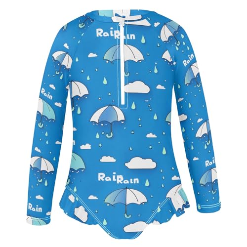 ALAZA Toddler Swimsuit Girl Bathing Suit Swimwear Rash Guard Rain Umbrella Blue Long Sleeve 3T2