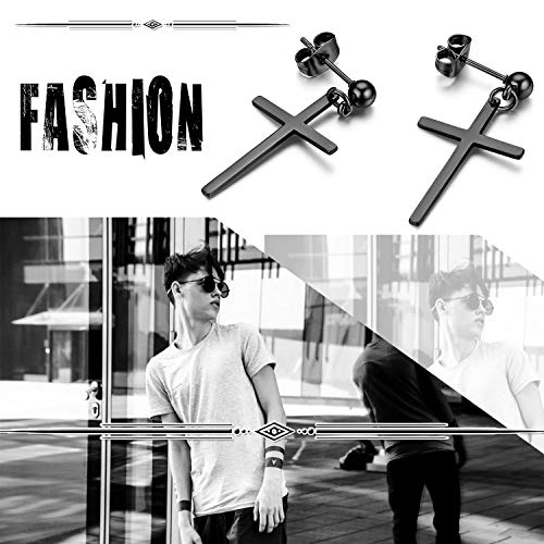 Dangle Stud Earrings,Flongo Men's Womens Stainless Steel Pearl Cross Dangle Hinged Stud Earrings,Piercing Christmas Cross Huggie Hoop Earrings Gift For Men Women Wedding Valentine's Day #TOP1